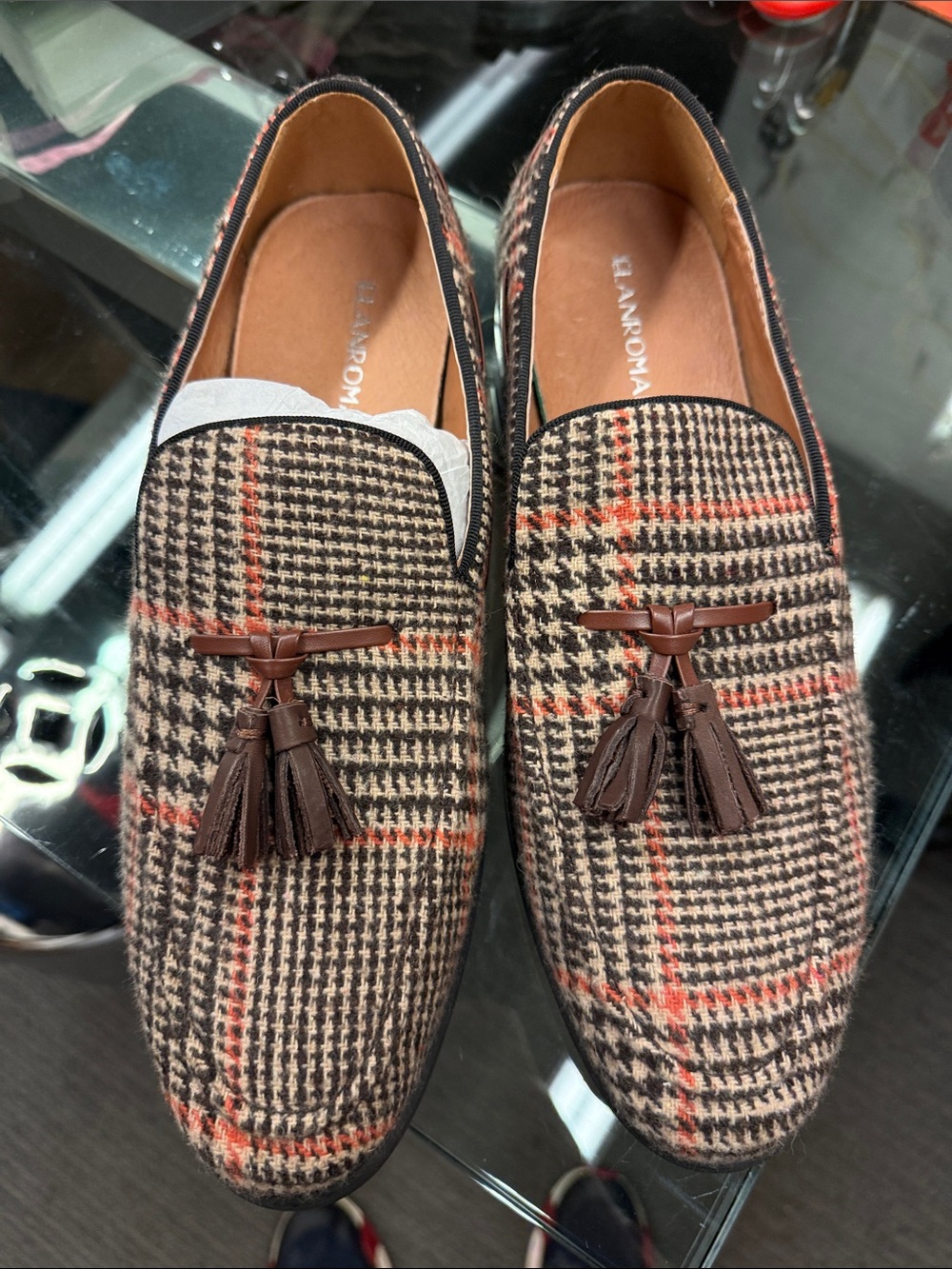 Tweed Tassel Loafers in Brown Plaid - Classic Slip-On
